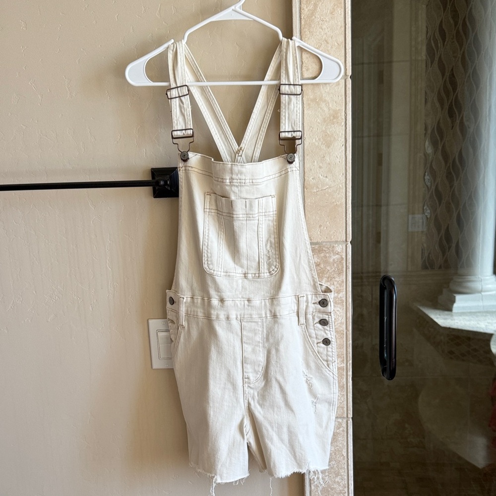 Judy Blue Cream Denim Short Overalls
